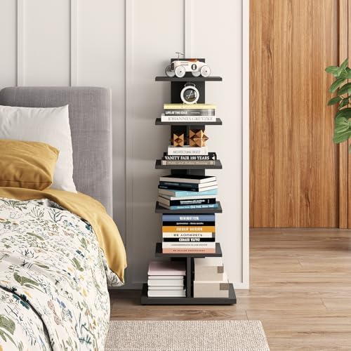 TUTOTAK Book Shelf, Narrow Spine Bookshelf, 6-Tier Bookcase for Small Space