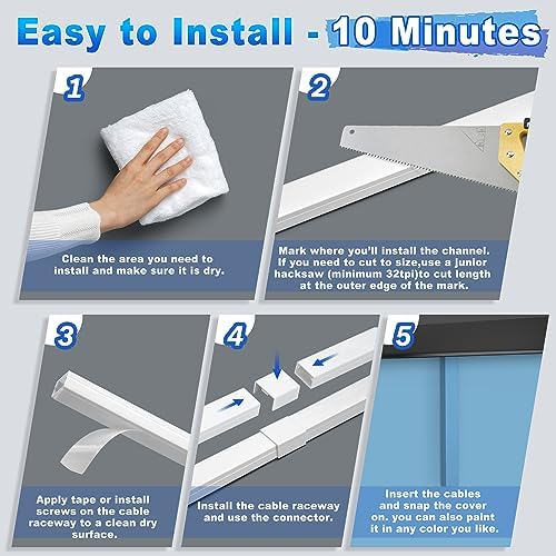 220in Wall Cord Hider Kit, LZEOY Large Capacity Wire Hider for Cords, White Cable Cover Wall Kit, Paintable Hide TV Cord