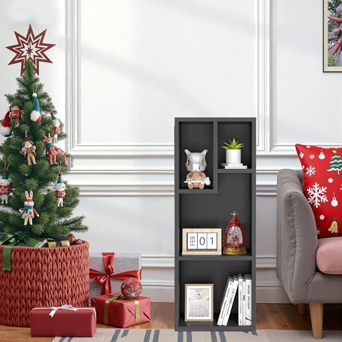 VECELO Modern Black Bookshelf, 31.3" H Freestanding Open Cubby Storage Cabinet with Uneven Compartments, Narrow Bookcase