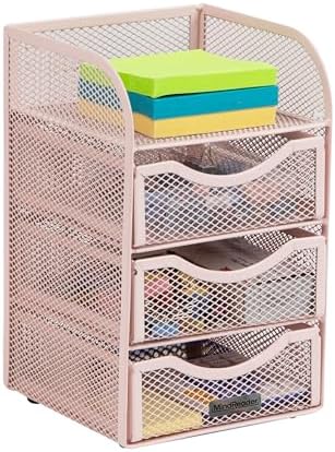 Mind Reader Desktop Accessory Storage, Paper Binder Clip Basket, Workspace, Office, Metal Mesh, 4.75"L x 5"W x 8"H, Pink