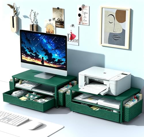 Spacrea Computer Monitor Stand with Drawer and 2 Pen Holders, Green