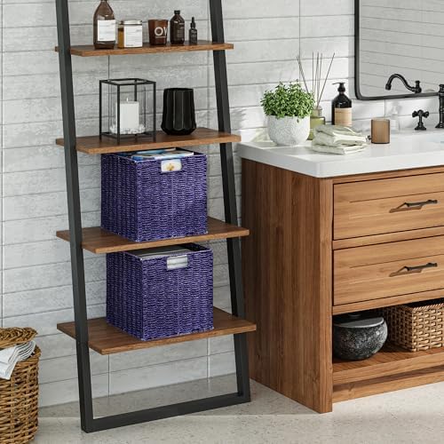 Vagusicc Wicker Storage Basket, Set of 2 Hand-Woven Wicker Basket, 11 inch Storage Basket, Foldable Cube Storage Organiz