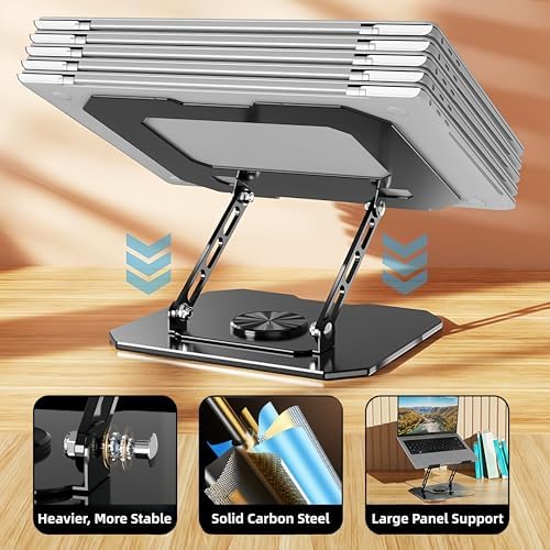 Laptop Stand for Desk - Ergonomic All Metal Computer Riser, 360° Rotating & Adjustable & Foldable, with Large Hollow Coo