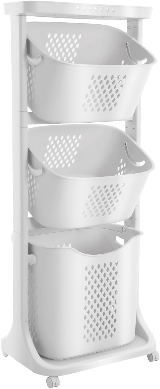 3 Tier Laundry Hamper Basket Sorter Clothes Storage Organizer Shelf Rolling Cart