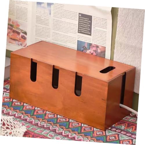 Wood Cable Management Box for Desk Cord Storage and Tidy Desktop