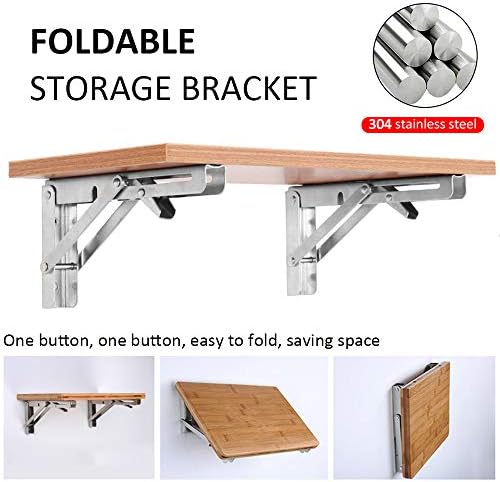 Storystore Folding Shelf Brackets - 16 Inch Heavy Duty Stainless Steel Collapsible Shelf Bracket for Bench Table, Space 