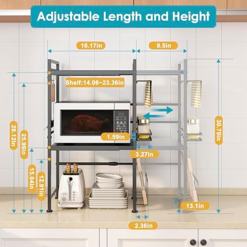 DOLALIKE Microwave Oven Rack, Expandable Microwave Stand Countertop Kitchen Utensils Tableware Storage, Carbon Steel Ove
