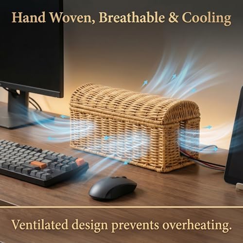PP Rattan Cable Management Box to Hide Cords and Power Strip