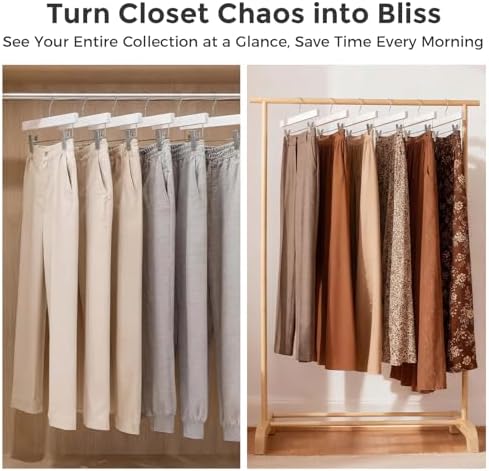 HOUSE DAY Wooden Pants Hangers with Clips, 100 Pack Skirt Hangers, White