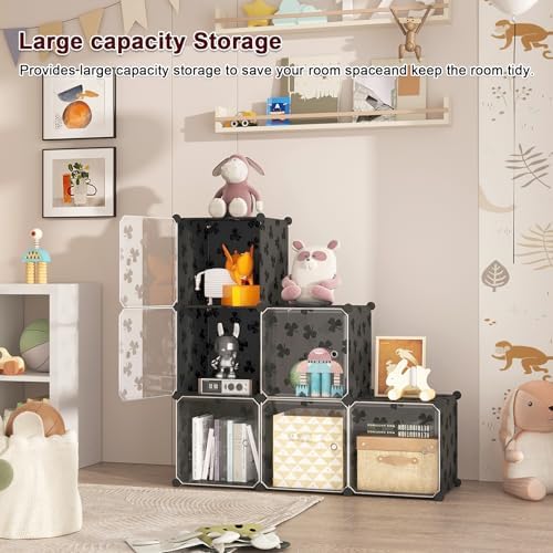 C&AHOME Clover Embossed Storage Organizer with Doors 6-Cube Shelf Black