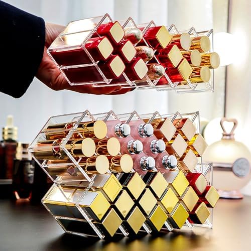 4 Pack Acrylic Lipstick Holder Organizer 64 Slots Clear Lip Gloss Holder Organizers Stackable Fish Shape Lipsticks Tower
