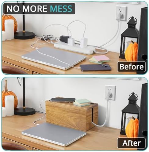 Bivvclaz Cable Management Box Medium, Acacia Wooden Cord Organizer Box for Desk, Floor, Office to Hide Extension Cords P
