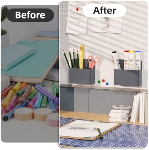 Magnetic Dry Erase Marker Holder, Magnetic Pen Holder Whiteboard Pen Holder Dry Erase Marker and Eraser Organizer,Powerful Neodymium Magnets 4pcs (Grey)