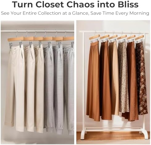 HOUSE DAY Wooden Pants Hangers with Clips, 20 Pack Skirt Hangers, Natural