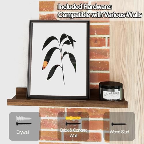 Walnut Floating Shelves for Wall Decor, 16 in Shelf with Lip, 2 Set