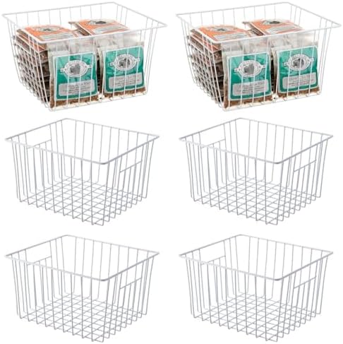 6 Pack Wire Storage Baskets for Organizing, Freezer Organizer Bins, Pantry Organization Bins Cabinets - Metal Basket Kit