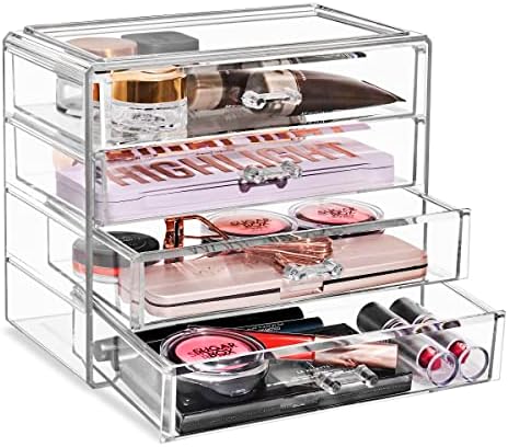 Sorbus Wide 4-Drawer Makeup Organizer Set for Vanity & Countertop (Clear)