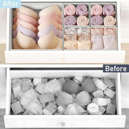 DIMJ Drawer Organizer Clothes Storage - 26 Pack Baby Dresser Organizer for Nursery, Foldable Closet Drawer Organizer Bins for Bedroom Organization, Fabric Storage Dividers for Socks, Underwears, Bras