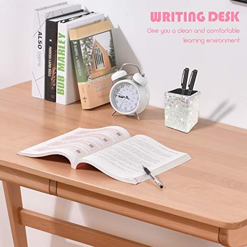 Crystal Pencil Pen Pot Holder Box Bling Rhinestone Pen Organizer Holder Cosmetic Pencil Container Comb Brushes Personalized (Square AB Color)