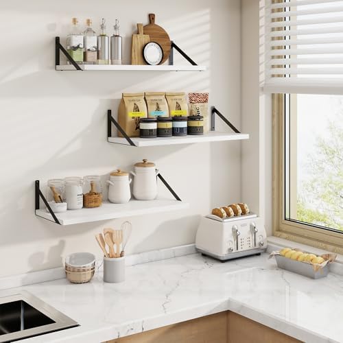 Axeman Deep Floating Shelves, 24'' x 10'' White Wall Shelves Set of 2