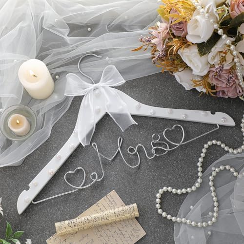 Honeydak Wood Bridal Hanger for Wedding Dress,White,Pearl