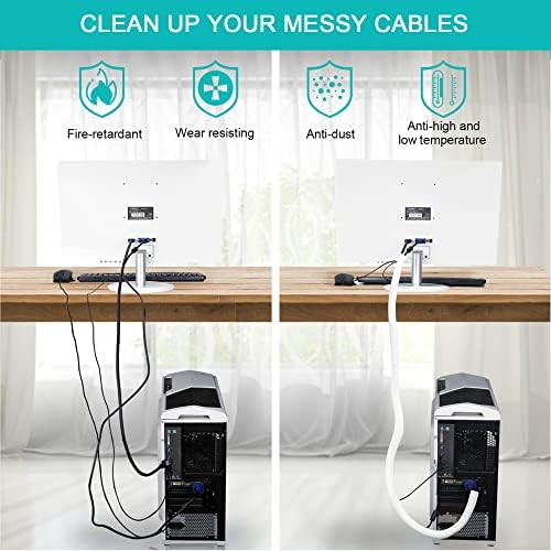 6.6ft - 4/5 inch White Cable Sleeve, Cable Organizer for Desk PC TV Computer, Wire Protector Cable Wrap Cover, Cord Mana
