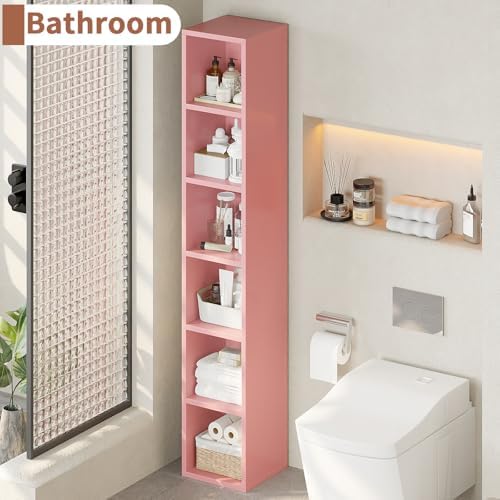 6-Tier Tall Narrow Bookshelf,Slim Bookcase with Open Cubes