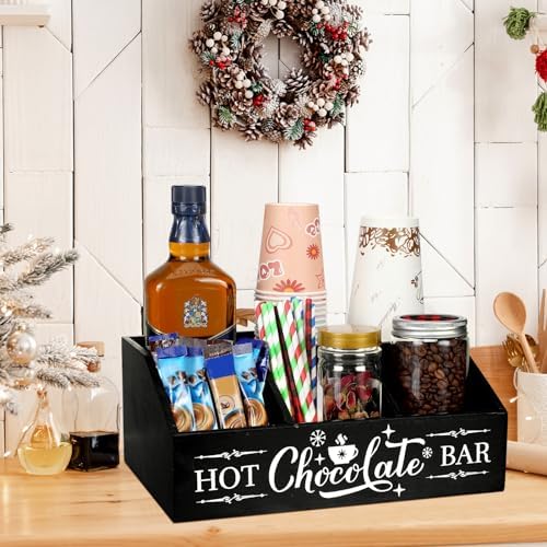 Barydat Hot Cocoa Bar Wood Organizer 4 Compartment Coffee Station,Black
