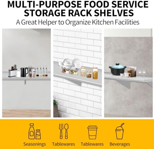 14" D x 60" W Stainless Steel Wall Mounted Shelves, Floating Shelving with Brackets, Commercial Shelf Perfect for Restau