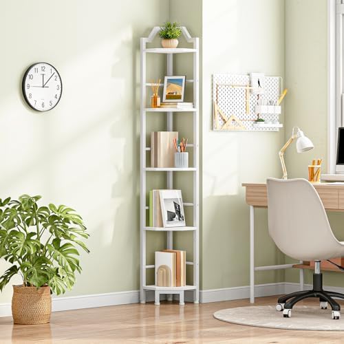 HOOBRO Narrow Corner Shelf Stand, 5-Tier Corner Shelf, 63” Tall Multipurpose Corner Bookshelf, Standing Display Shelf Pl
