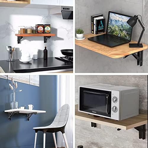 YUMORE 8 Inch Folding Shelf Bracket, Heavy Duty L Bracket, Black, 2 Pack