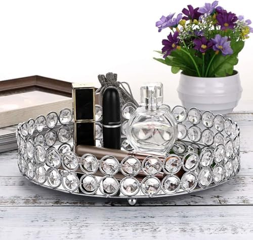 Hipiwe Crystal Make up Tray, Mirror Perfume Tray Bathroom Storage Trays Jewelry Trinket Trays Vanity Cosmetic Organizer 
