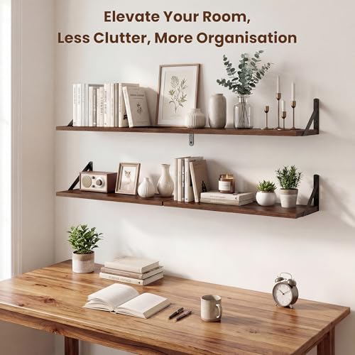 Axeman 36 Inch Floating Shelves, 8 Inch Deep Walnut Wall Shelves Set of 2