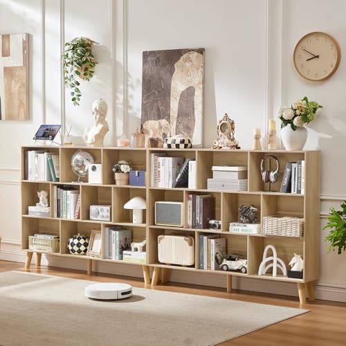 LEYAOYAO 10 Cube Bookshelf,Mid-Century Modern Bookcase with Legs,Light Wood