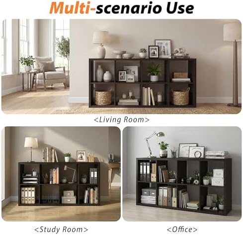 WannabeMyself【2026 Wooden Thick Frame】 8 Cube Storage Organizer with Anti-Tipping Kits, Reversible Open Back Book Shelf,