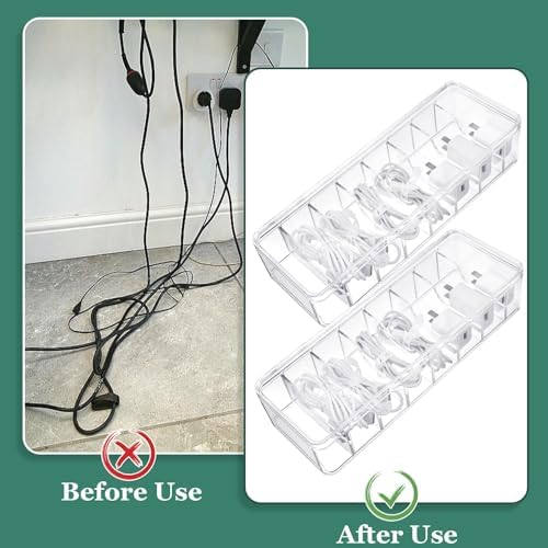 ProSuites Cable Organizer Box with Lid, 5 Pcs Clear Cord Storage Organizer with 50 Cable Ties 108 Cable Labels, Charger 