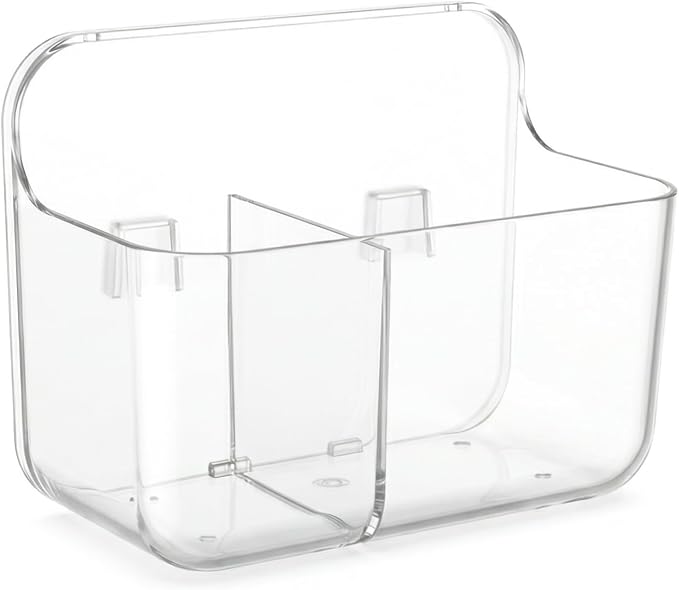 No-Drill Wall Storage Basket – 2-Compartment Clear Acrylic Organizer Bin with Strong Adhesive, Easy to Install & Remove, Waterproof Shelf for Kitchen, Bathroom, Cabinet – Sandra Series