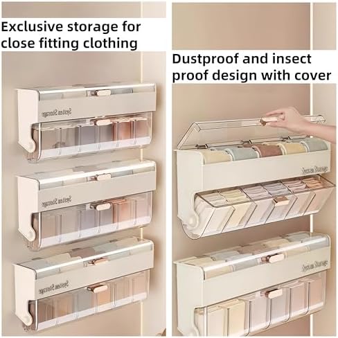 Underwear & Socks Drawer Organizer - Hanging Storage with 12 Adjustable Compartments Organizer,Plastic Organizer Box wit