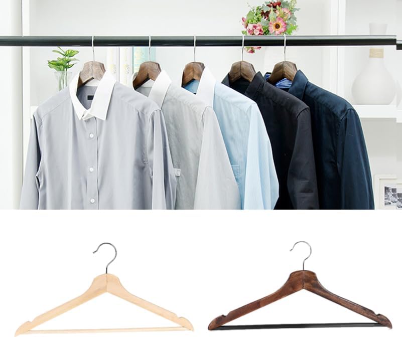 PRETYZOOM Solid Wooden Suit Hangers 2-Pack with Non-Slip Notches and Dual Swivel Hooks Flat Design Natural Finish for Jackets Coats Dresses