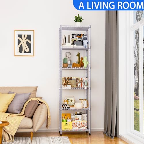 REGILLER 6 Wire Shelving Steel Storage Rack Adjustable Unit Shelves for Laundry Bathroom Kitchen Pantry Closet(Silver, 1