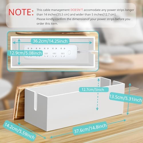 Bivvclaz Large Cable Management Box, Wooden Cord Organizer Box for Desk, Floor, Office to Hide Extension Cords Power Str