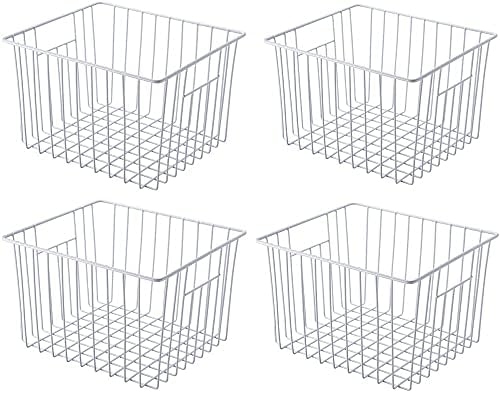 SANNO Freezer Baskets Freezer Wire Storage Basket, Organizer Food Storage Bin with Handles for Cabinets, Pantry, Closets