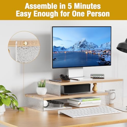 YGYQZ Adjustable Monitor Stand Riser, 9.4" ×19.3" Dual Monitor Desk Stand