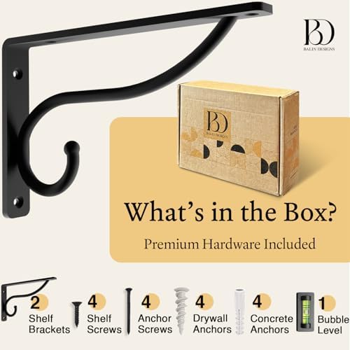 Closet Rod Bracket, 12 Inch Hook Shelf Brackets Heavy Duty Wall Mounted, Black Closet Rod Support Brackets for Curtains,