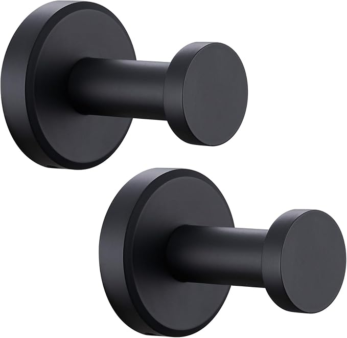 Angle Simple Towel Hooks for Bathroom, SUS304 Stainless Steel Coat Robe Hooks, Bathroom Hand Towel Hanger for Wall, Matte Black, 2 Pack