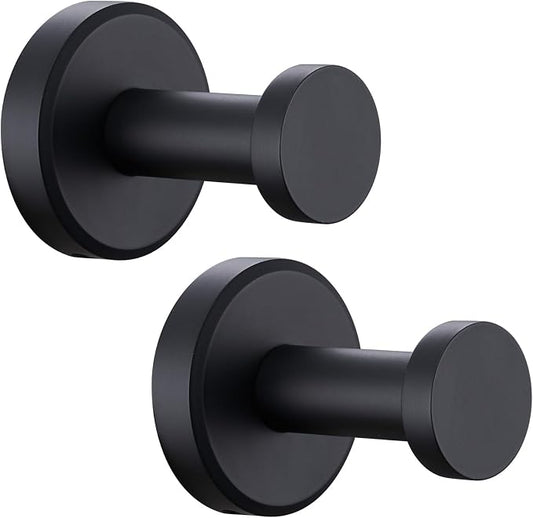 Angle Simple Towel Hooks for Bathroom, SUS304 Stainless Steel Coat Robe Hooks, Bathroom Hand Towel Hanger for Wall, Matte Black, 2 Pack