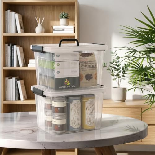 Sandmovie 12 Quart Clear Plastic Latching Storage Box, 6 Packs