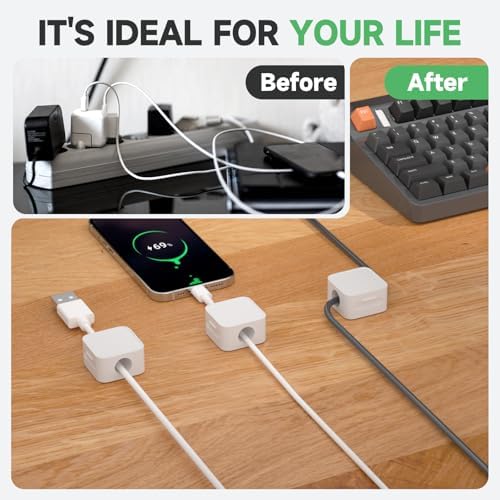 12 White Magnetic Cable Clips, Under Desk Cable Management
