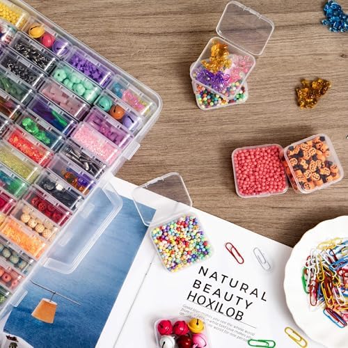 Bead Organizer Box, 60 Pack Small Clear Storage Boxes with Labels, Large Travel Craft Case with Handle, Mini Plastic Con