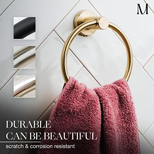 Marmolux Acc Brushed Gold Towel Ring - Modern Hand Towel Holder - Stainless Steel Bathroom Towel Rack - Round Hanger